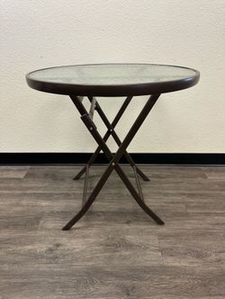 Round Patio Bistro Table 27.5” Diameter × 28” H – Folding Outdoor Glass Top Table