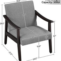Fabric Accent Armchair with Rubber Wood Legs for Living Room Dark Gray
