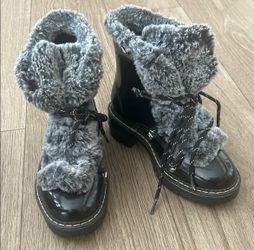 Tommy Hilfiger Gray Faux Fur Lace-Up Boots