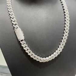 Solid 10k White Gold Diamond Cuban chain iced out