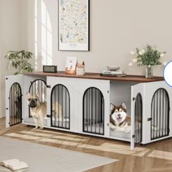 Hzuaneri 71" Dog Crate Furniture for 2 Dogs, Heavy Duty Indoor Dog Kennel TV Stand, XL Wooden Dog Cage with Divider for Medium Large Dogs, End Table D
