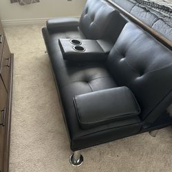 Black Faux Leather Futon - Couch and Bed