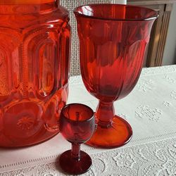 Vintage  Red Goblet + Cordial  2 Pcs