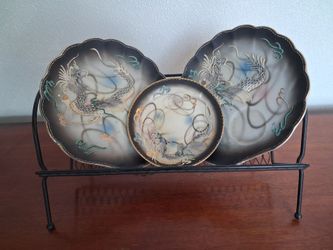 Japanese Dragon Porcelain Plate Set of 3