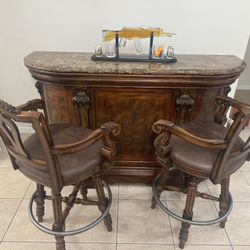 WOODEN BAR & STOOLS