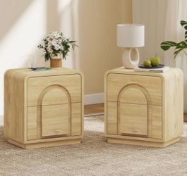 Curved Profile Design Natural 23.62 in. H Nightstands with 2 Storage Drawers (Set of 2)