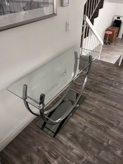 Modern Glass Top Chrome Console Table