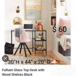 Brand New  Fulham Glass Top Desk With Wood Shelves  Threshold & Studio M. Gee