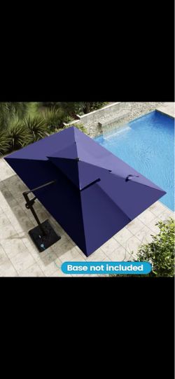 12 ft. x 9 ft. Double Top Outdoor Cantilever Umbrella in Navy Blue Aluminum Patio Offset Umbrella with Cross Stand