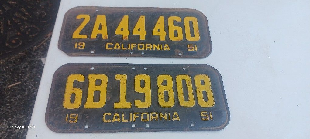 1951 California State License Plates Lot Of (2) Original Items 