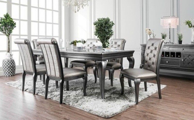 Brand New Grey 7pc Formal Dining Table Set