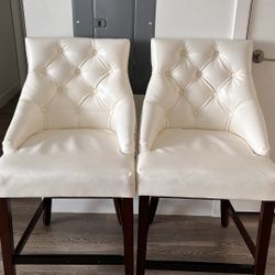 MOVING SALE! Two White Cushioned Counter Stools With Silver Handles