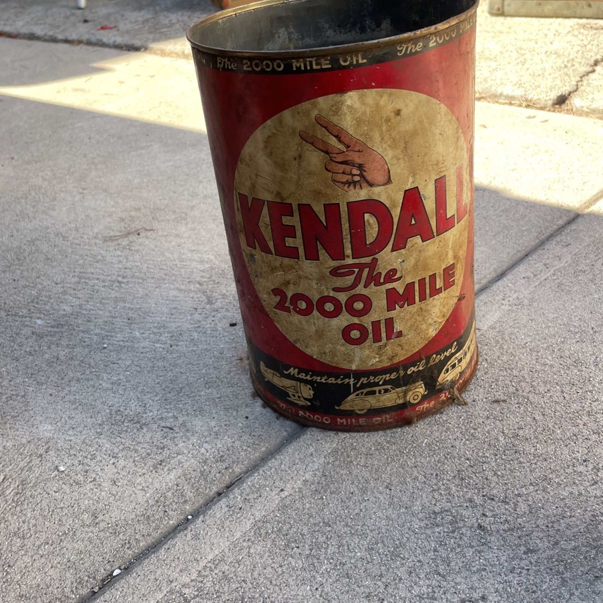 Vintage KENDALL 2000 Mile Oil Large 5 Quart Motor Oil Can Empty
