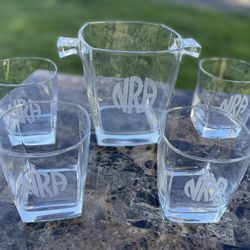 N.R.A. Glass Ice Bucket W/4 Glasses