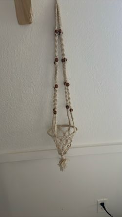 Hanging Macrame And Wood Plant Holder