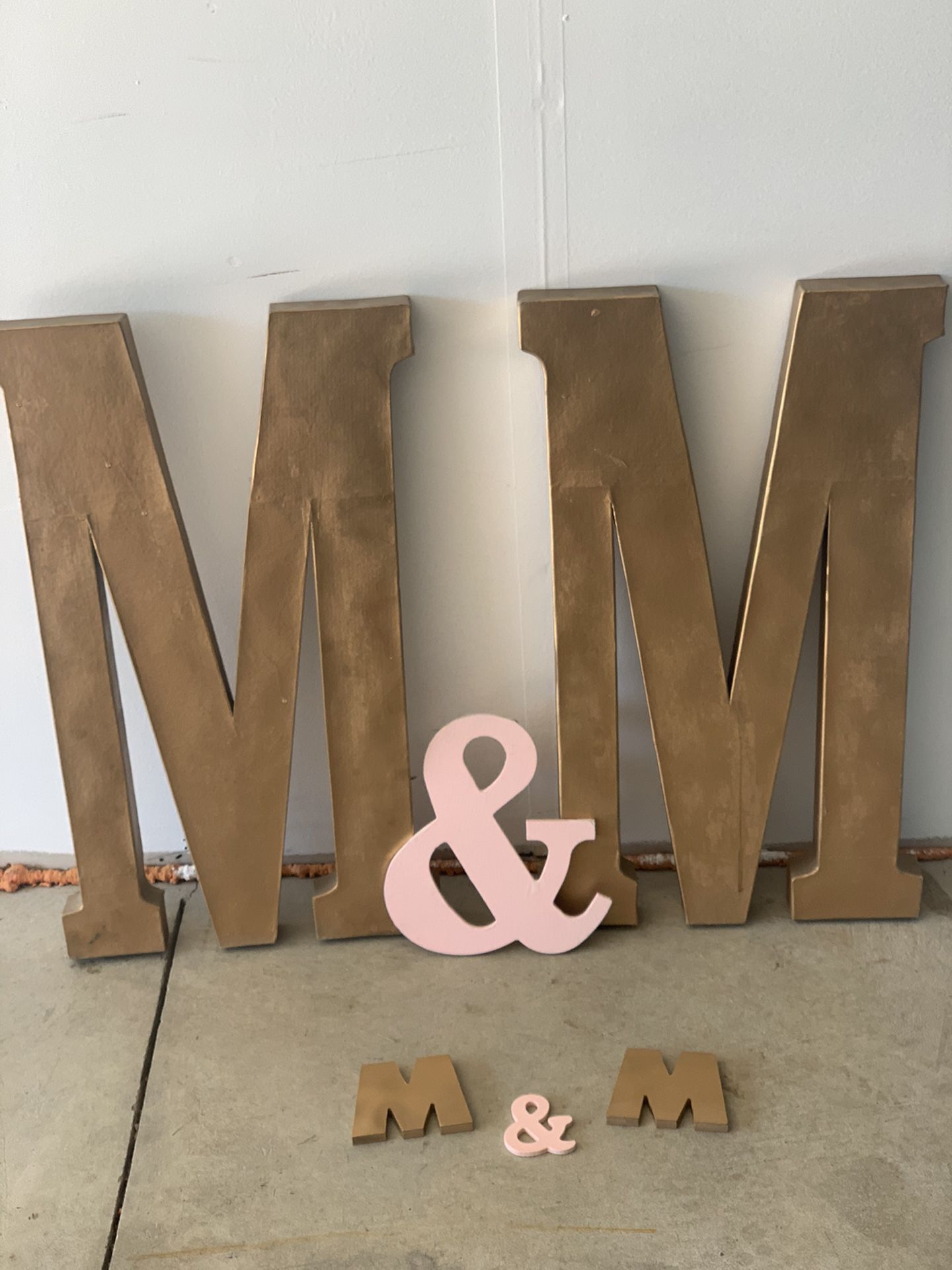 Entire 6 Piece Lot Of Elegant Boho Wedding Party Decor Gold Oversized And Small Letters “M” Or “W” And “&”