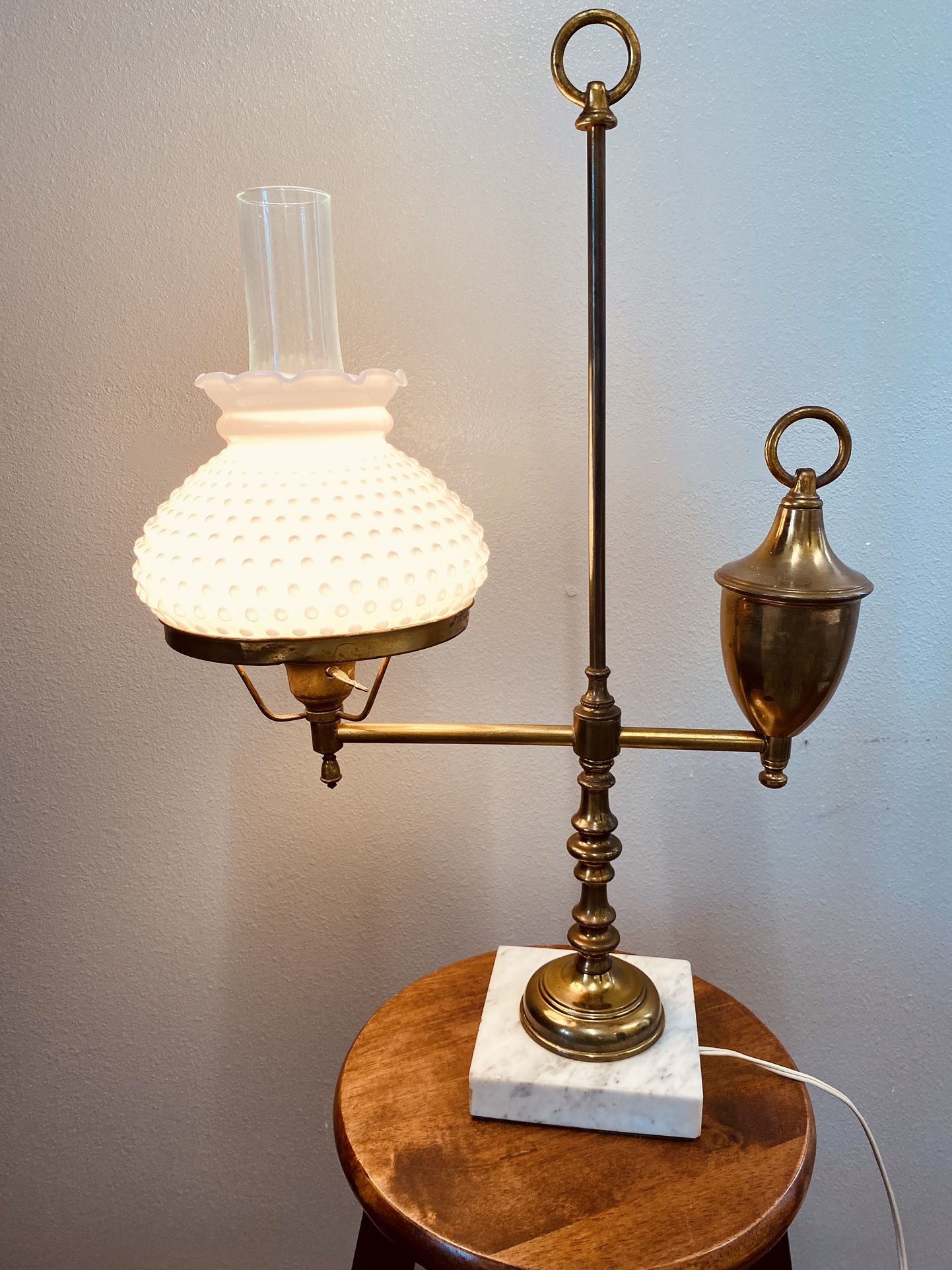 Vintage Mid Century Brass & Milkglass Student Lamp
