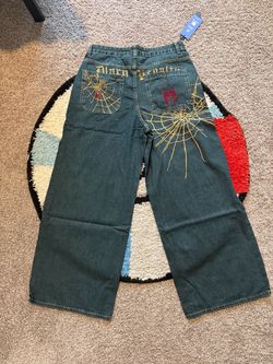 Baggy spider embroidery jeans