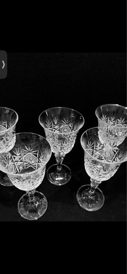 Vintage Bohemia Czech Crystal Water Goblets Set of 5 Cut Crystal 7-1/8”. Beautiful cut Crystal sparkling glasses from high quality crystal are in very
