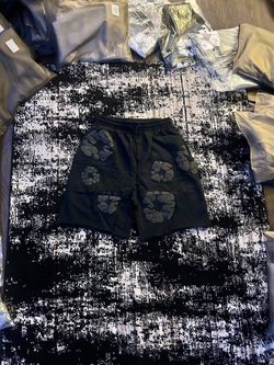 black and gray denim tears shorts