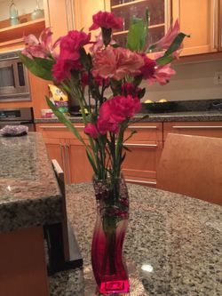 Red Floral Curved Vase