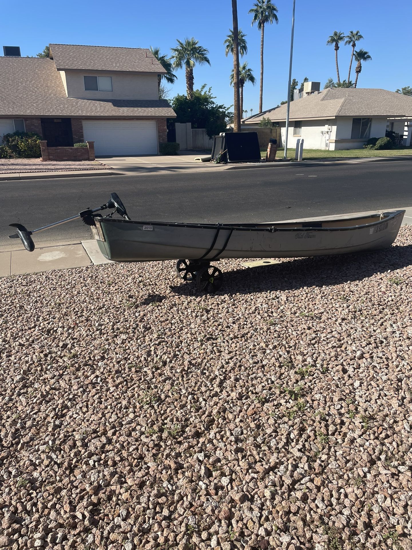 Old Towne 13ft Canoe With Motor And Dolly