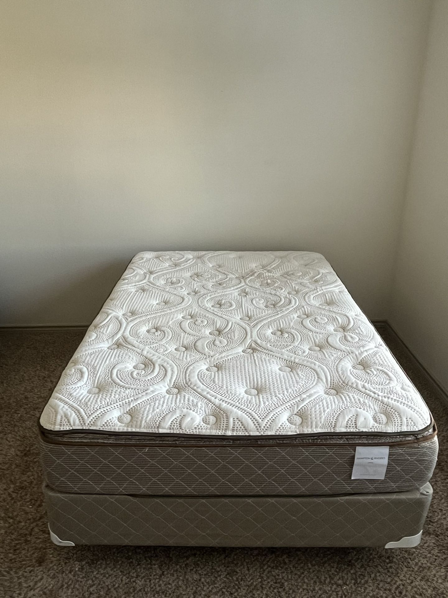 Full Size Bed.  Immaculately Clean- Spotless.  Frame, Box Spring, Mattress With Built-In Mattress Topper