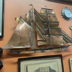 Large Mid Century Modern Brutalist Curtis Jere Signed Ship Boat Sculpture 