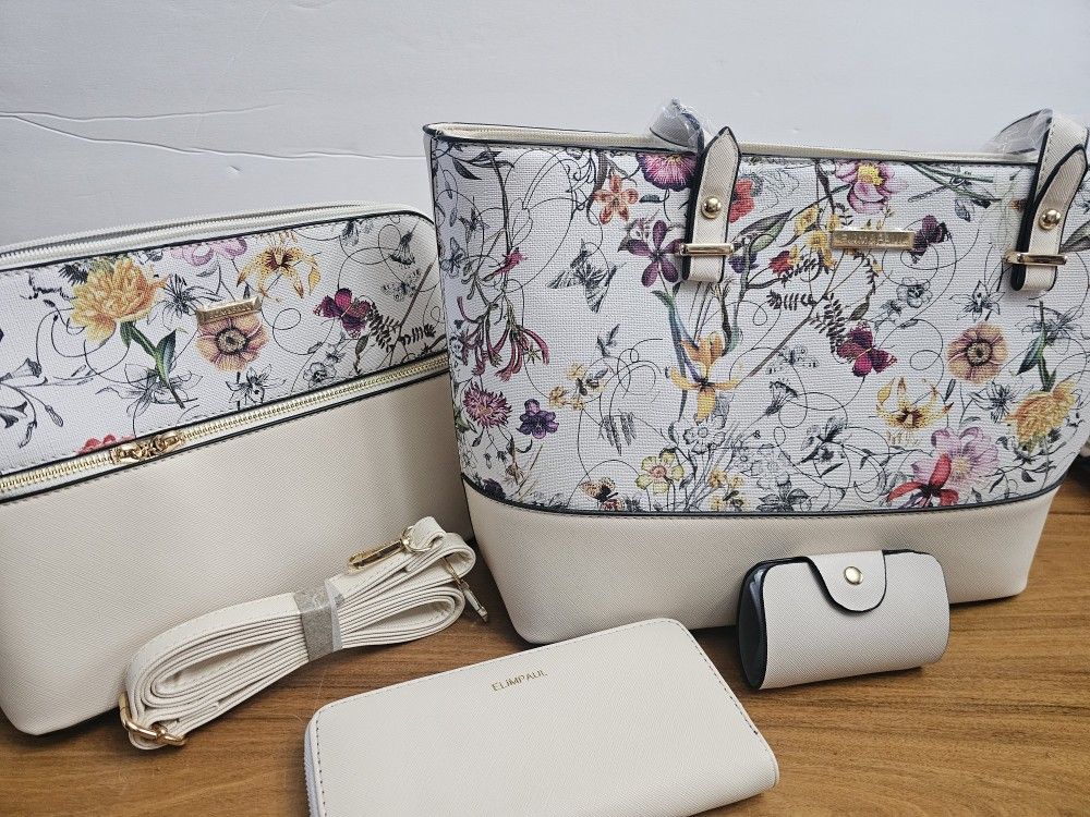 Floral Purse Handbag Wallet Clutch Carry 4 Piece Set New Never Used