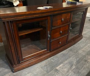 Wood TV Stand with Glass Doors and Drawers