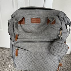 Good Mum Gray Woven Diaper Bag Backpack – Functional & Stylish