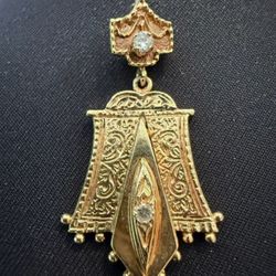 Antique Victorian Style 14k Solid Gold Diamond Pendant