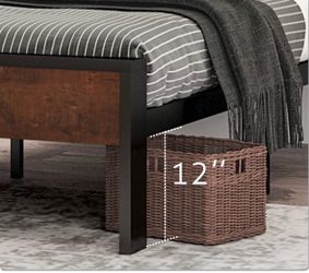 14 Inch King Size Metal Platform Bed Frame with Wooden Headboard and Footboard, Mattress Foundation, No Box Spring Needed - Mahogany