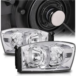 M-AUTO Pair Factory Style Left & Right Headlights Assembly w/ 2 Pre-assembled 6000K LED Bulbs Compatible with 2006 2007 2008 Dodge Ram 1500 2500 3500,