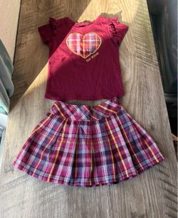 Garanimals girls burgundy & yellow plaid top & skirt set size 2T