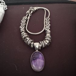 Pandora Necklace Authentic 925 Silver With 24 Charms & Stone Pendant