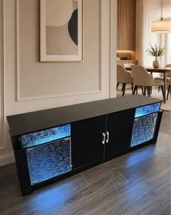 62.99-in W Black LED TV Stand Modern Entertainment Center for TVs up to 70 inches Glossy Media Console Table with Adjustable Shelves and Cabinets