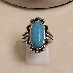Silver and Turquoise Tribal Ring Size 7
