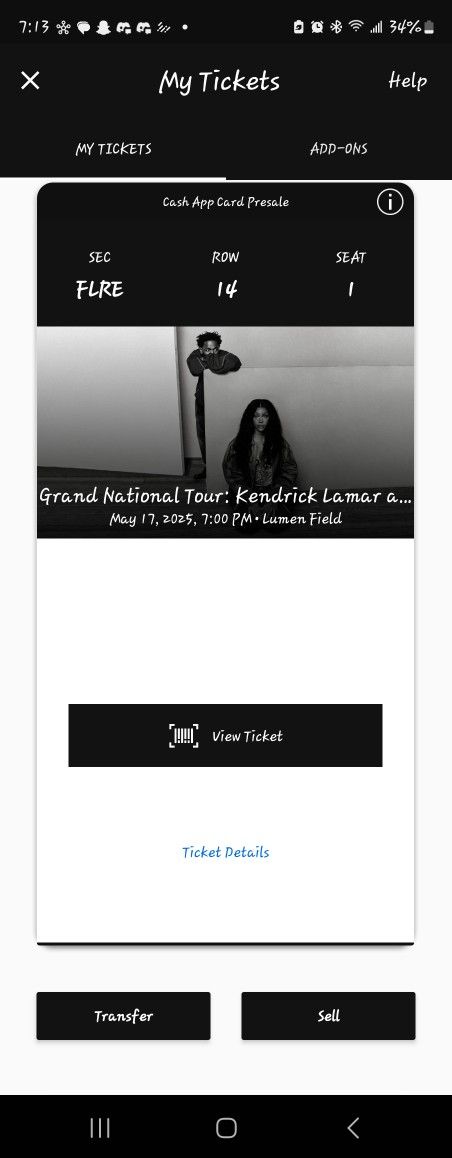 KENDRICK Lamar & SZA Floor Seat