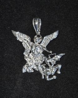 Silver Saint Michael Slaying Demon Pendant