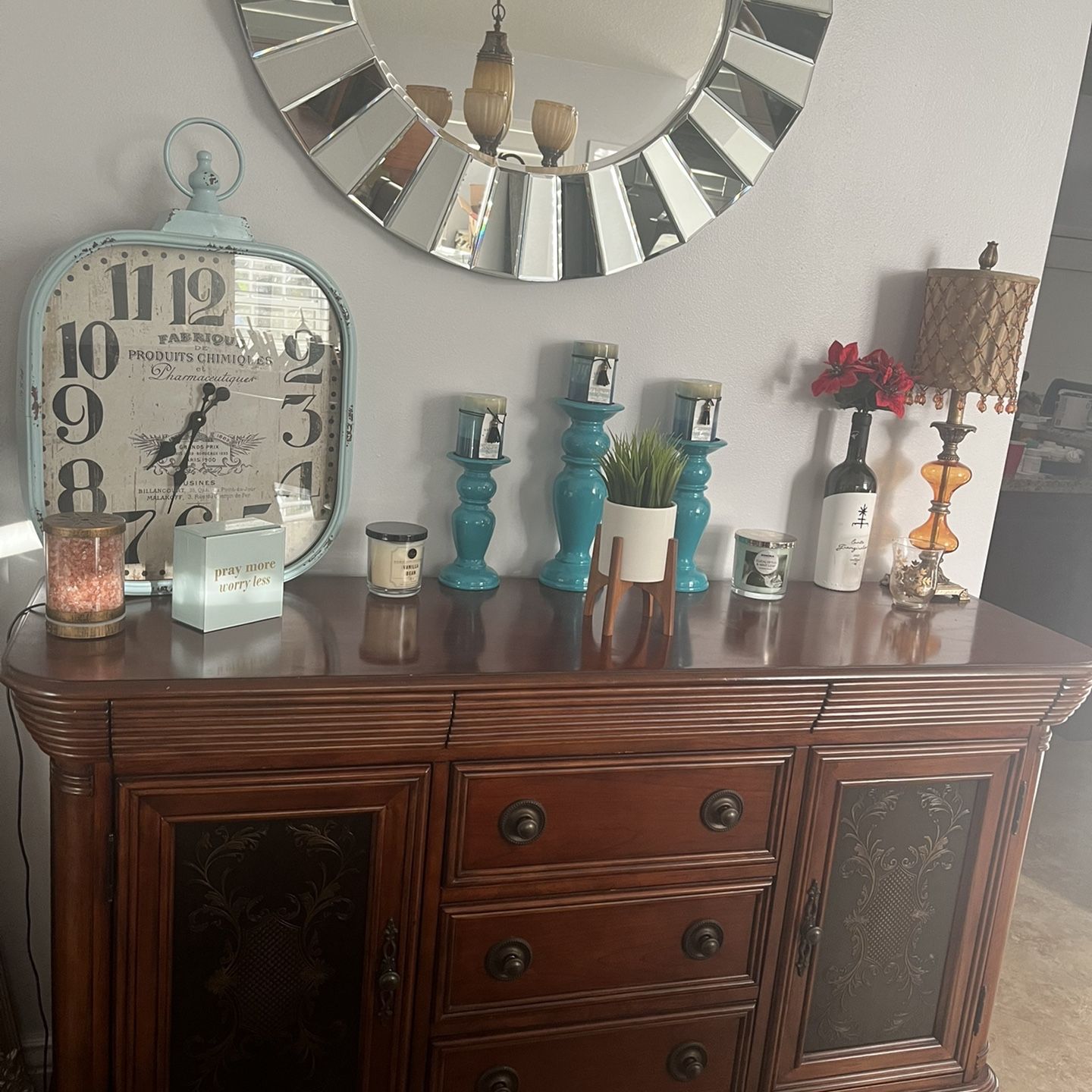 Beautiful Wooden Dining Room Table And Chairs With Hutch