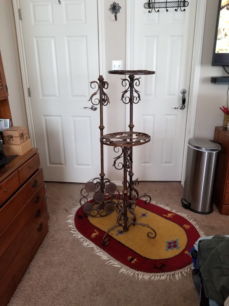 3 Large Floor Standing Ornate Metal Pillar Candle Holder Set. (33" 51", 51" Heights)