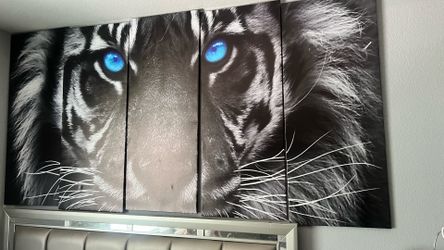 4-Panel Blue-Eyed Tiger Canvas Wall Art - Moving Sale, Home Décor, Mirrors, Wall Art & More