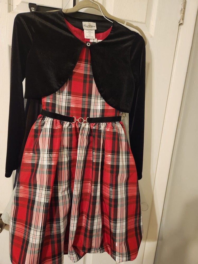Size 14 Dress For Girl...Christmas Plaid With Cardigan