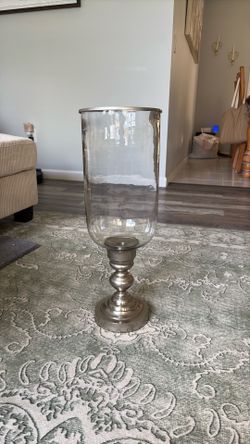Glass Hurricane Vase 21” with Pewter finish base