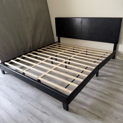 King Size Faux Leather Platform Bed Frame Fark Brown Excellent Condition