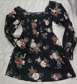 Black Floral Long Sleeve Mini Dress