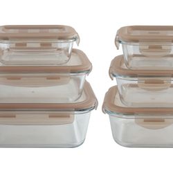 Cook with Color 12-Piece Glass Food Storage Container Set with Lids, Airtight & Leakproof, Taupe