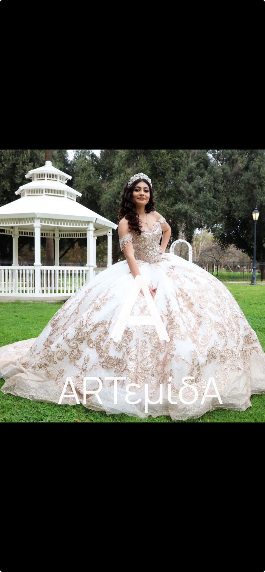 Ivory Gold Quinceañera Dress