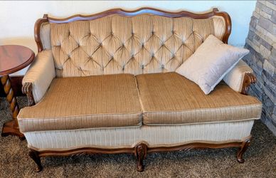 RARE PAIR Vintage French Provincial Tufted Sofas - Matching